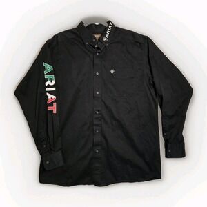 Ariat Men's Black Team Logo Sz Large L Mexico Long Sleeve Button Down Shirt